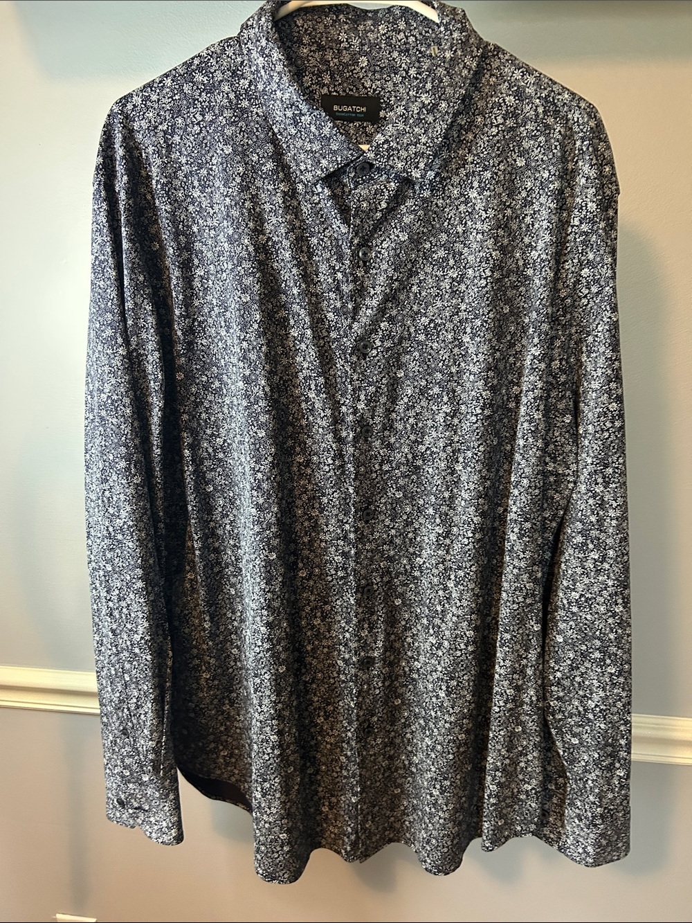 Bugatchi Navy and White Floral Button-Down Shirt